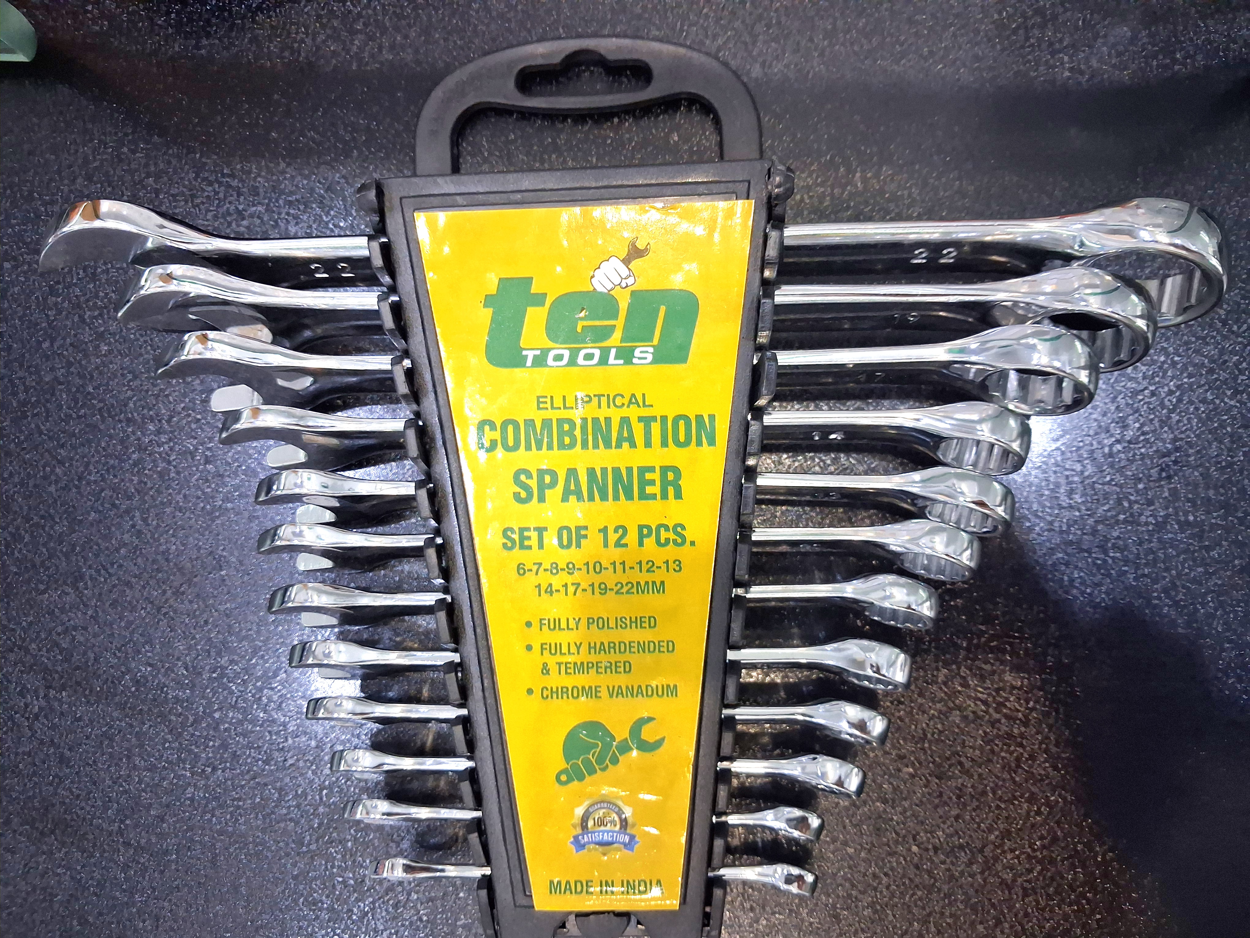 آچار درجه یک پلکانی ۱۲ تیکه از سایز ۶ الی ۲۲ کیفیت بالا برند ten tools تک جعبه یکسر رینگ یکسر تخت